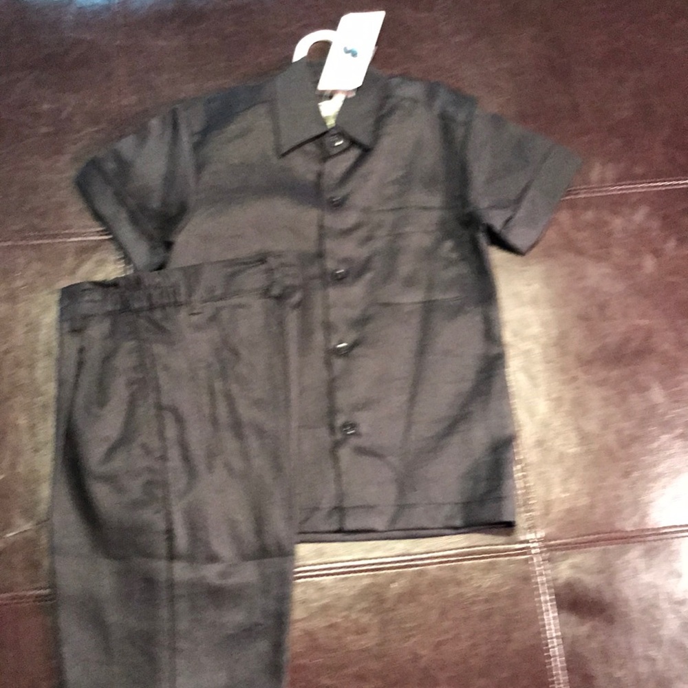 Boys black linen two piece matching suit